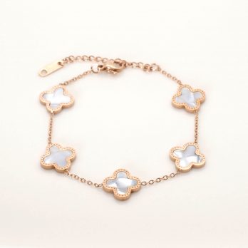 White Color Four Leaf Clover Stainless Steel 18k Gold Plated Bracelet