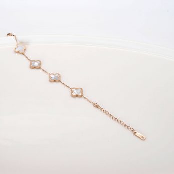White Color Four Leaf Clover Stainless Steel 18k Gold Plated Bracelet